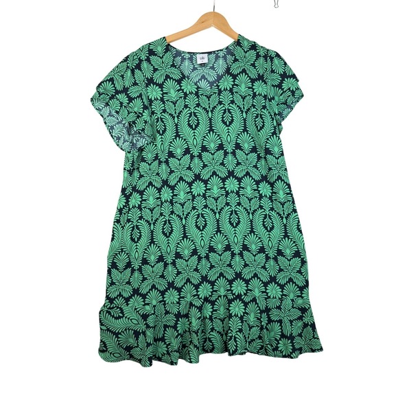 CAbi Dresses & Skirts - Cabi Palmette Leaf Print Short Sleeve Dress size XL Green/Blue Style# 6415